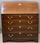 GEORGIAN BUREAU on bracket feet with brass escutcheons and swan neck handles, 100 x 90 x 52cms