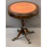 REPRODUCTION DRUM TABLE with side drawers on tripod support, 60cms H, 50cms diameter
