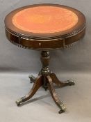 REPRODUCTION DRUM TABLE with side drawers on tripod support, 60cms H, 50cms diameter