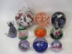 TEN GLASS PAPERWEIGHTS including Caithness, Avondale, Langham, model of cat ETC