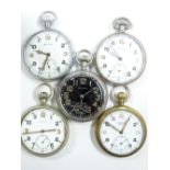 FOUR GENT'S WHITE METAL ENCASED MILITARY POCKET WATCHES - Helvetia (2), Buren and Frenca, all with