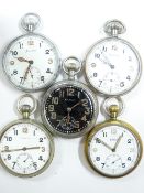 FOUR GENT'S WHITE METAL ENCASED MILITARY POCKET WATCHES - Helvetia (2), Buren and Frenca, all with