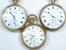 THREE HALF CASE ROLLED GOLD GENT'S POCKET WATCHES - one Waltham, one Benson and another, all with