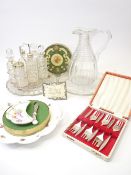 ROYAL CROWN DERBY boxed knife and small dish, glass condiment set, cased dessert forks and other