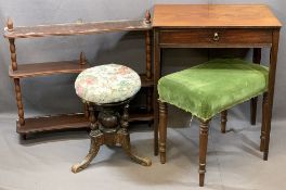 ANTIQUE FURNITURE ASSORTMENT (4), single drawer side table, 74 x 61 x 44cms, rise and fall stool,