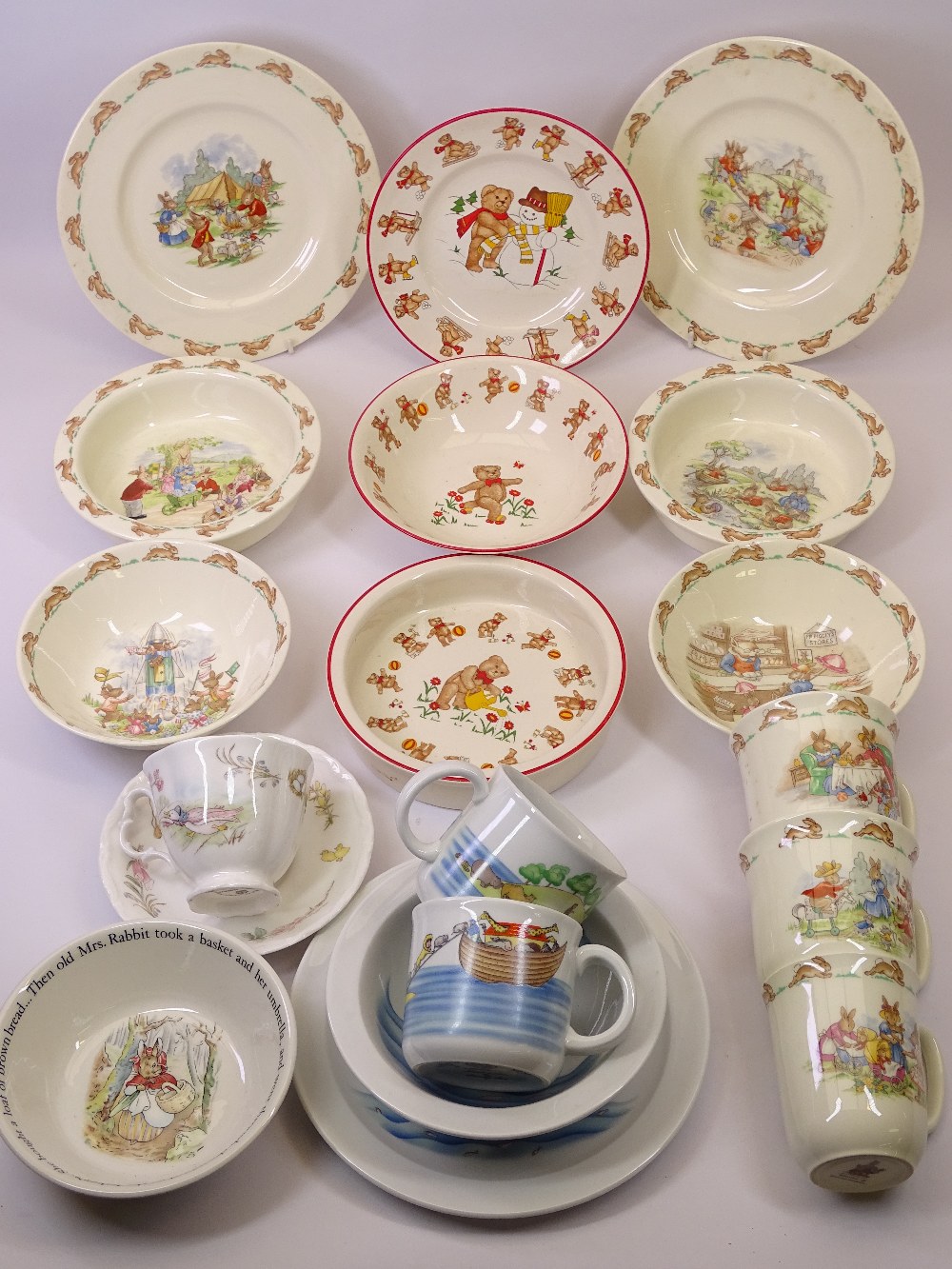 ROYAL DOULTON BUNNYKINS, Royal Albert World of Beatrix Potter cup and saucer, Royal Worcester Noah's