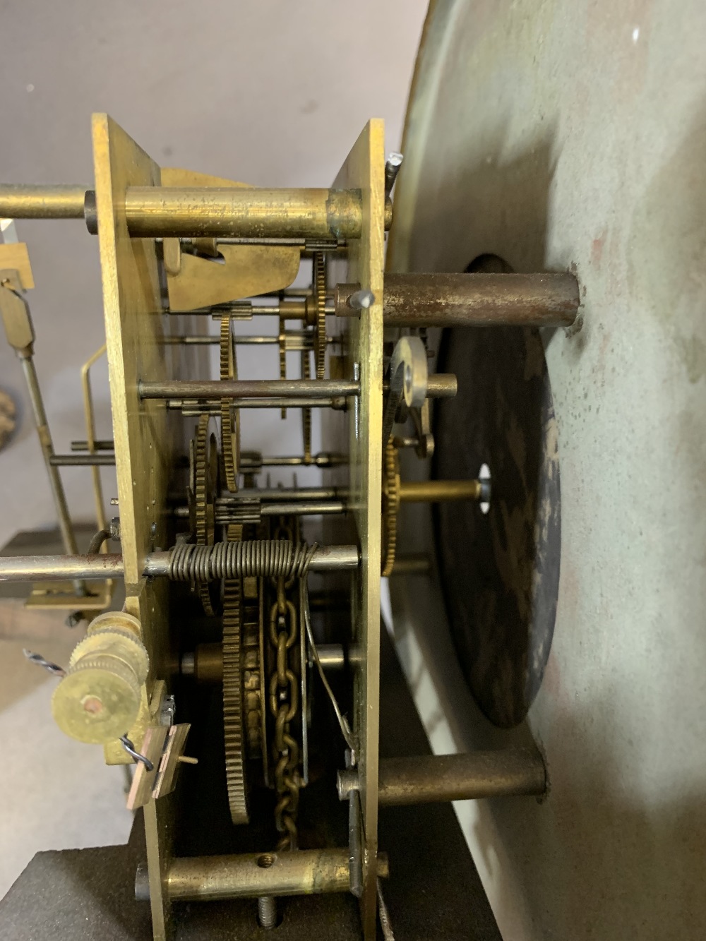 EARLY 20TH CENTURY CARVED LONGCASE CLOCK with silvered circular dial, twin weight, pendulum driven - Image 11 of 14