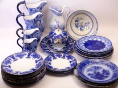 FLOW BLUE & AN ASSORTMENT OF OTHER STAFFORDSHIRE POTTERY