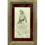 PERSIAN MINIATURE PAINTING on ivory panel in a micro mosaic frame panel, 19 x 10cms