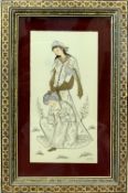 PERSIAN MINIATURE PAINTING on ivory panel in a micro mosaic frame panel, 19 x 10cms