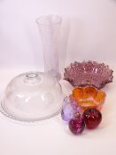 GLASSWARE - covered cake plate, 32cms diameter, other decorative glassware including paperweights