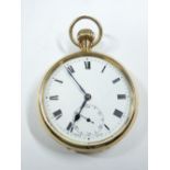 A GENT'S 9CT GOLD ENCASED POCKET WATCH, Birmingham 1934, having a white dial, Roman numerals,