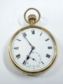 A GENT'S 9CT GOLD ENCASED POCKET WATCH, Birmingham 1934, having a white dial, Roman numerals,