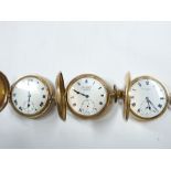 THREE ROLLED GOLD GENT'S FULL CASE POCKET WATCHES - one Elgin, one Dennison Star (slight cracking to
