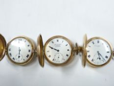 THREE ROLLED GOLD GENT'S FULL CASE POCKET WATCHES - one Elgin, one Dennison Star (slight cracking to