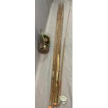 VINTAGE CANE FISHING RODS and a cased pair of Jaques & Son London crown green bowling balls, (the