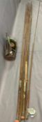 VINTAGE CANE FISHING RODS and a cased pair of Jaques & Son London crown green bowling balls, (the