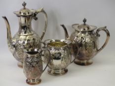 EPNS 4 PIECE TEA SERVICE with extensive embossed detail