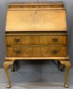 1930s WALNUT BUREAU WITH KEY, 105cms H, 83cms W, 50cms D