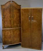 WALNUT CORNER CUPBOARD - floorstanding two piece, 200cms H, 86cms W, 58cms D, a walnut gent's fitted