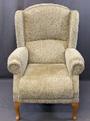 WINGBACK ARMCHAIR in textured leaf pattern upholstery, 110cms H, 80cms W, 85cms D overall