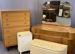 VINTAGE BEDROOM FURNITURE, FOUR ITEMS to include a Lebus six drawer chest, 117.5cms H, 79cms W,