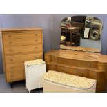 VINTAGE BEDROOM FURNITURE, FOUR ITEMS to include a Lebus six drawer chest, 117.5cms H, 79cms W,