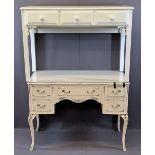 FRENCH PROVINCIAL STYLE CREAM KNEE HOLE DRESSING TABLE with five drawers, 78cms H, 107cms W, 50cms D