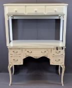 FRENCH PROVINCIAL STYLE CREAM KNEE HOLE DRESSING TABLE with five drawers, 78cms H, 107cms W, 50cms D