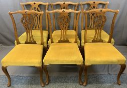 CHIPPENDALE STYLE CHAIRS (6) with shaped tops and centre shaped splats