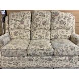 RUTLAND THREE SEATER SOFA in natural floral pattern, 102cms H, 180cms W, 90cms D overall
