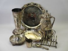 EPNS HEAVILY EMBOSSED COFFEE POT, vase and other plated items