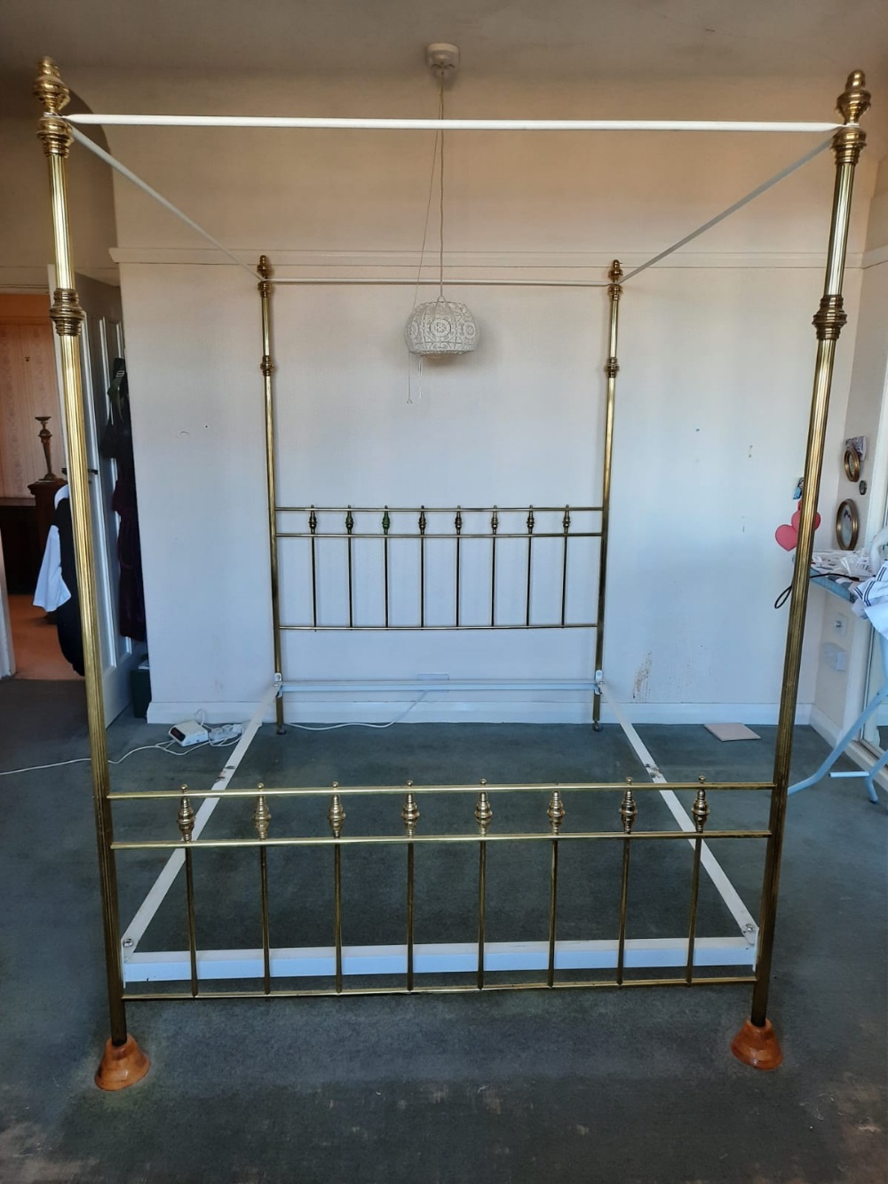 REPRODUCTION BRASS & IRON FOUR POSTER BED FRAME, 209cms overall H, 151cms W, 204cms approx overall