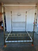 REPRODUCTION BRASS & IRON FOUR POSTER BED FRAME, 209cms overall H, 151cms W, 204cms approx overall