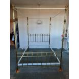 REPRODUCTION BRASS & IRON FOUR POSTER BED FRAME, 209cms overall H, 151cms W, 204cms approx overall