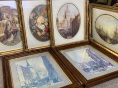 PICTURE FRAMES quality set of four and three others with print contents, overall size of the largest