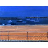 NICHOLAS FERENCZY oil on canvas - entitled 'Nocturne, Harbour Rhos-on-Sea with Orange Bike', signed,