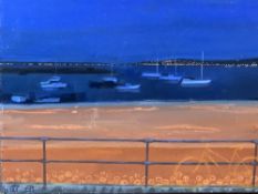 NICHOLAS FERENCZY oil on canvas - entitled 'Nocturne, Harbour Rhos-on-Sea with Orange Bike', signed,