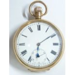 GENT'S GOLD POCKET WATCH 9CT, Birmingham 1924, white dial with Roman numerals and sweep seconds