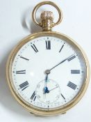 GENT'S GOLD POCKET WATCH 9CT, Birmingham 1924, white dial with Roman numerals and sweep seconds