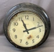 VINTAGE STATION WALLCLOCK REMNANTS to include the Japanned surround glass dial cover, Smiths Sectric