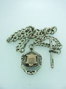 A SILVER WATCH ALBERT of graduated links with T bar, swivel and silver trophy pendant, 2ozs gross