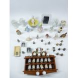 THIMBLE COLLECTION WITH RACK and a quantity of pin cushion dolls, and a boxed Waterford portrait