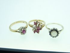 THREE 9CT GOLD DRESS RINGS, two being size M, one mid O-P, 8.2grms gross