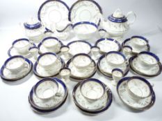 VICTORIAN BLUE & WHITE/GILT DECORATED BREAKFAST TEASET - 45 plus pieces including eight pedestal egg