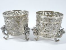 CHINESE EXPORT SILVER BOTTLE STANDS by Wang Hing, Glasgow import marks for 1900 for David & George