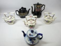 JACKFIELD TYPE TEA & COFFEE POT, Wedgwood Flo Blue teapot and three Arthur Wood floral decorative