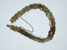 AUSTRIAN 14CT GOLD DOUBLE TIER FLAT LINK BRACELET, 13 links, the central three set with Ruby and two