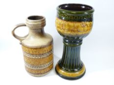 WEST GERMANY POTTERY PLANTER STAND, 5cms tall and a similar jug, 45cms tall