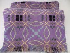 TRADITIONAL WELSH BLANKET - purple and yellows, no label, 163 x 227cms